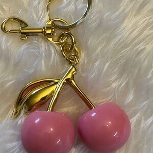 Pink Cherry Keychain with Gold Details